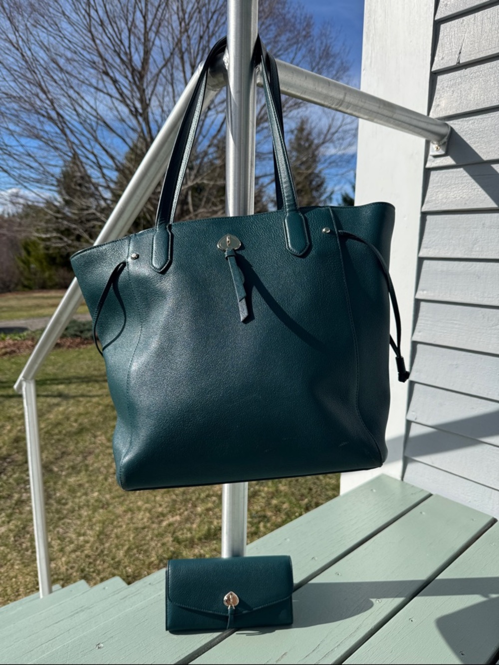 kate spade Marti Tote with Matching Wallet Clutch Peacock